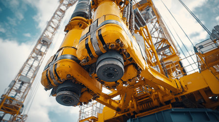 Close-up of industrial construction equipment. Industrial background with copy space.の素材