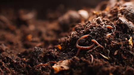 Earthworm in soil. Earthworm in soil. Earthworm in soil.の素材