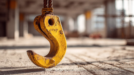Crane hook at a construction site. Shallow depth of field.の素材