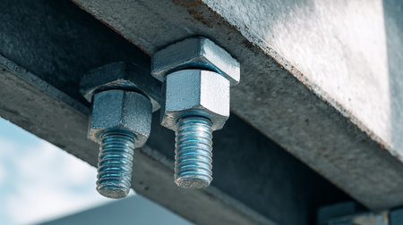 Bolt and nut on the roof of the building, close-upの素材