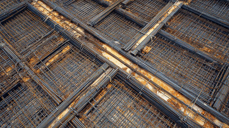 Reinforcing bars for reinforced concrete in the construction site. Selective focus.の素材