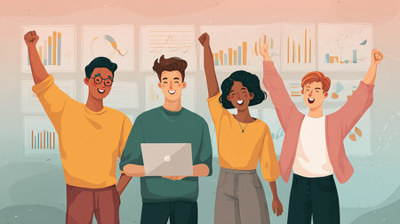 Group of business people celebrating success. Teamwork concept. Vector illustrationの素材