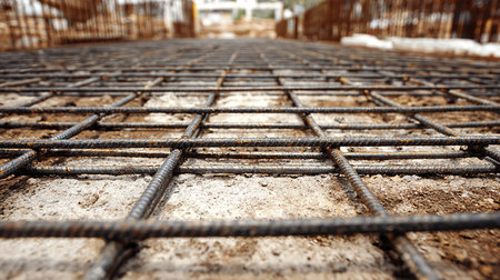 Reinforcing bars for reinforced concrete in the construction site. Selective focus.の素材