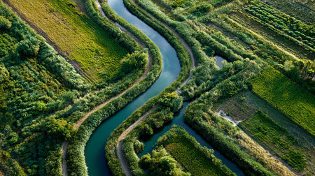 Aerial view of the Moselle river in Germany.の素材