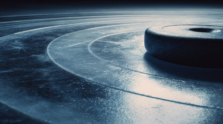 Fitness background with dumbbells, close-up view.の素材