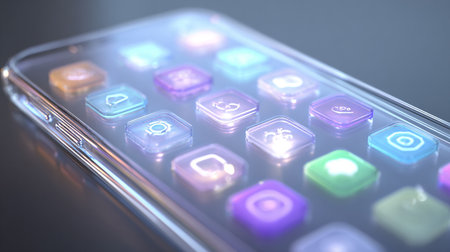 Smartphone with application icons on the screen. 3D rendering.の素材