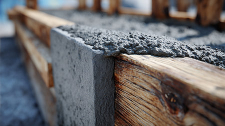 Concrete pouring on construction site, closeup of building materials.の素材