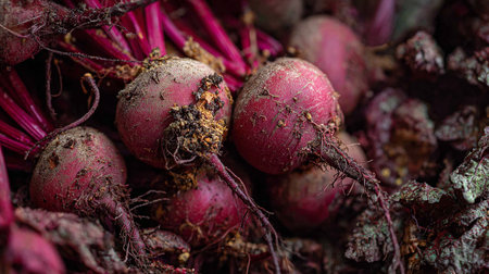 Freshly harvested beetroots from the garden. Selective focus.の素材