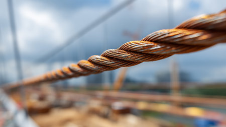 Closeup of a rusty wire on a ship. Selective focus.の素材