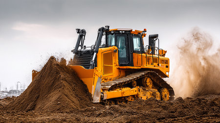 Bulldozer on a construction site. Heavy duty construction equipment.の素材