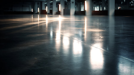 Empty concrete floor in the modern office building. Blurred background.の素材