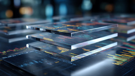 Futuristic technological background with glowing lines and graphs. 3d renderingの素材