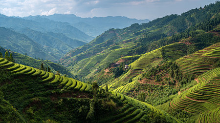 Tea Plantation at Mu Cang Chai, YenBai, Vietnamの素材