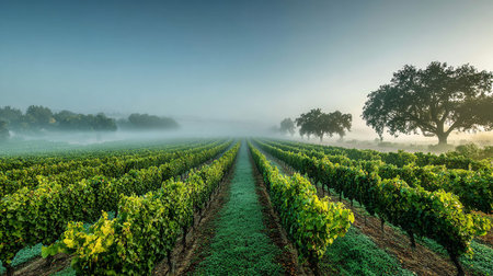 Vineyard in the morning mist, winemaking in Germanyの素材