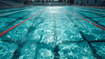 Swimming pool with red and blue lines. Swimming pool backgroundの素材