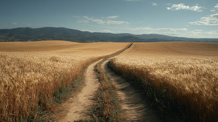 Rural road through wheat field in Tuscany, Italy.の素材
