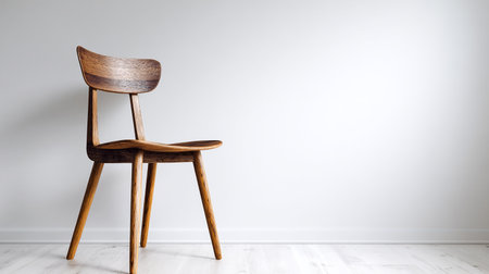 Wooden chair against a white wall with copy space for your textの素材
