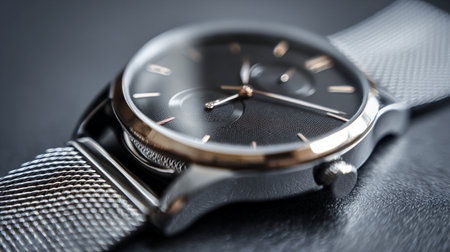 Wrist watch on a dark background. Close-up. Selective focus.の素材