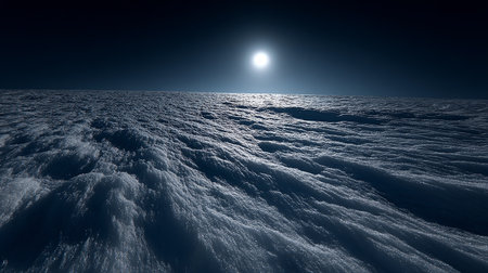 moon in the snowy landscape with snow and moonlight - 3d illustrationの素材