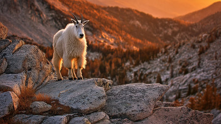 Mountain Goat at Sunrise in Rocky Mountain National Park, Colorado.の素材