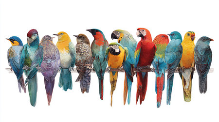 Set of colorful parrots isolated on white background. Watercolor illustrationの素材