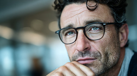 Portrait of a handsome mature man with eyeglasses looking at cameraの素材