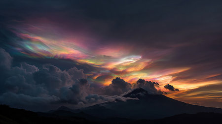 Beautiful multicolor cloudscape over Mt. Fuji at sunsetの素材