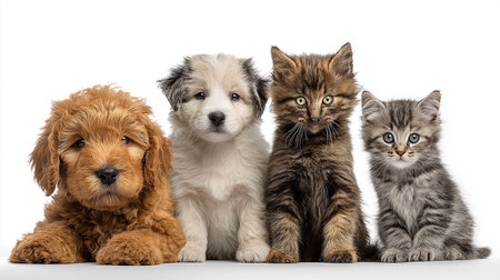 Group of pets in front of a white background. Isolated.の素材