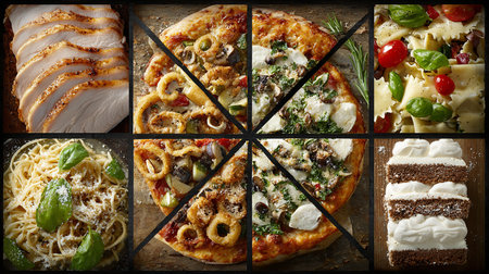 Pizza collage. Different types of pizzas. Top view.の素材