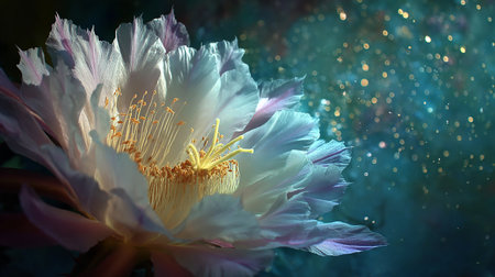 Beautiful blooming cactus flower on dark background, close upの素材
