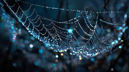 spider web with dew drops close-up, shallow depth of fieldの素材
