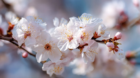 Apricot blossom in spring, close-up. Beautiful nature scene with blooming tree.の素材