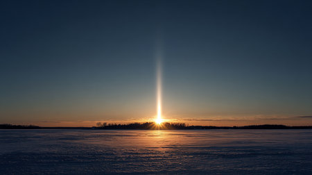 Beautiful sunset over frozen lake in winter. Beautiful winter landscape.の素材