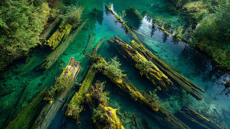 Aerial view of the beautiful emerald waters of the Plitvice Lakes National Park in Croatiaの素材