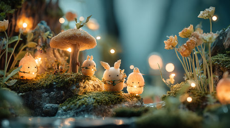 Christmas and New Year miniature forest with magic mushrooms, bokeh backgroundの素材