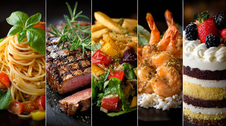 Collage of delicious food. Restaurant menu. Selective focus.の素材