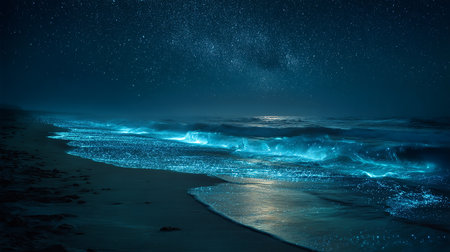 Beautiful night sky with stars and sea wave. Elements of this image furnished by NASAの素材