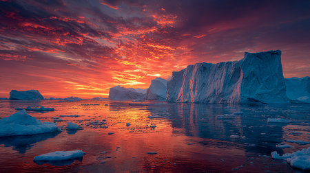 Icebergs at sunset in Glacier Lagoon, Ilulissat, Greenlandの素材