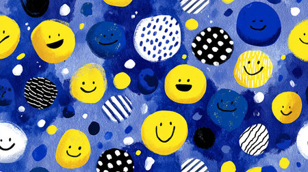 Cute hand drawn seamless pattern with smiley faces. Vector illustration.の素材