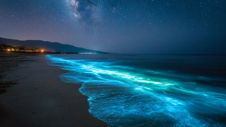 Milky Way over the sea at night with starry sky.の素材