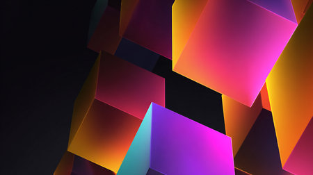abstract background with multicolored glowing cubes. 3d renderの素材