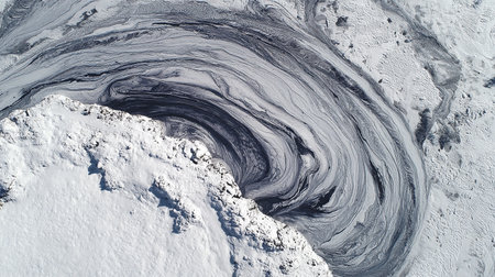 Aerial view of snow-capped mountains in the winter.の素材