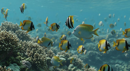 Underwater view of coral reef with tropical fishes and corals.の素材