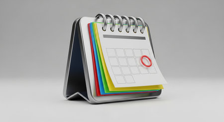 3d rendering of notepad with calendar on gray background with shadowの素材