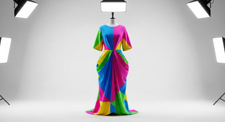 3d rendering of a fashion mannequin in a studio with spotlightsの素材