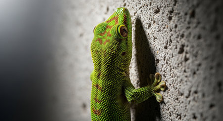Close up of a chameleon climbing on a wall in Costa Ricaの素材