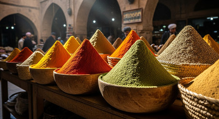Colorful spices on the bazaar in Fez, Morocco.の素材