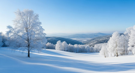 Winter landscape with trees covered with hoarfrost in the mountains.の素材