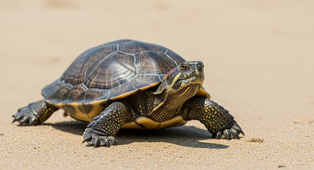 turtle on the sand in the wild, note shallow depth of fieldの素材