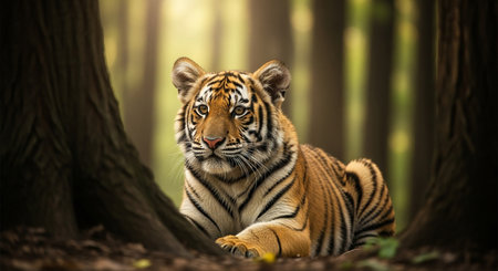Siberian Tiger in the forest, Panthera tigris altaicaの素材